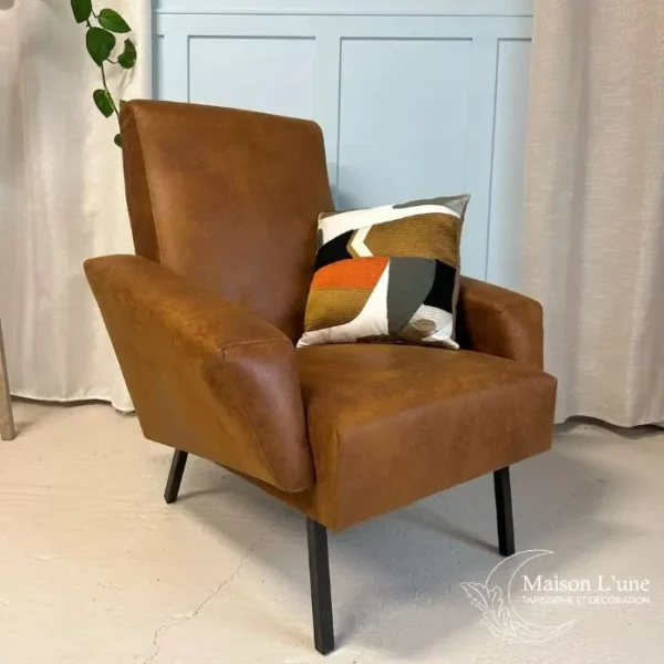 Fauteuil vintage années 60 couleur cognac très confortable – Image 2