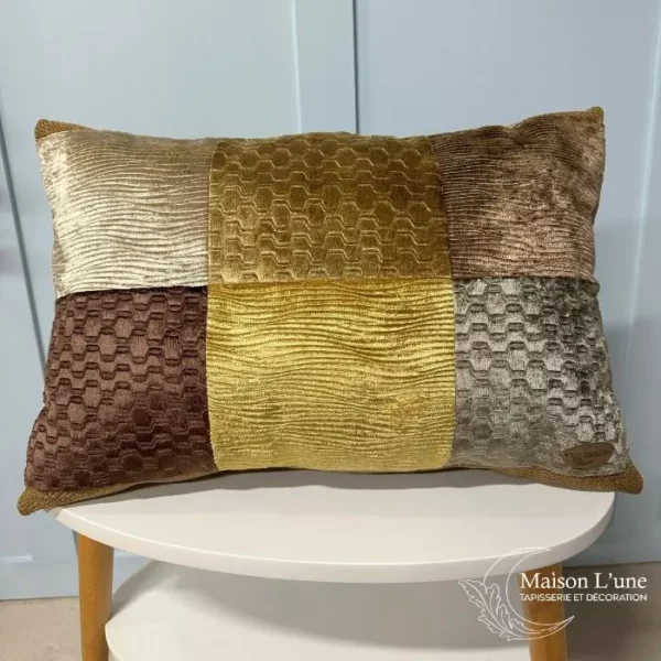 coussin tissus patchwork couleur or