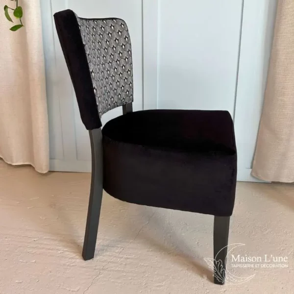 Fauteuil Gaby petit fauteuil cocktail noir et motif art déco or – Image 3