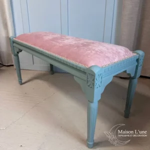 Banc d'entrée rose et bois peint couleur sauge