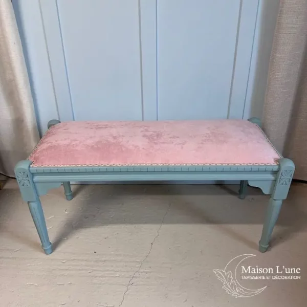 Banc d'entrée style Louis XVI rose et couleur sauge