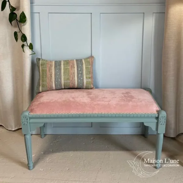 Banc d'entrée style Louis XVI rose et couleur sauge